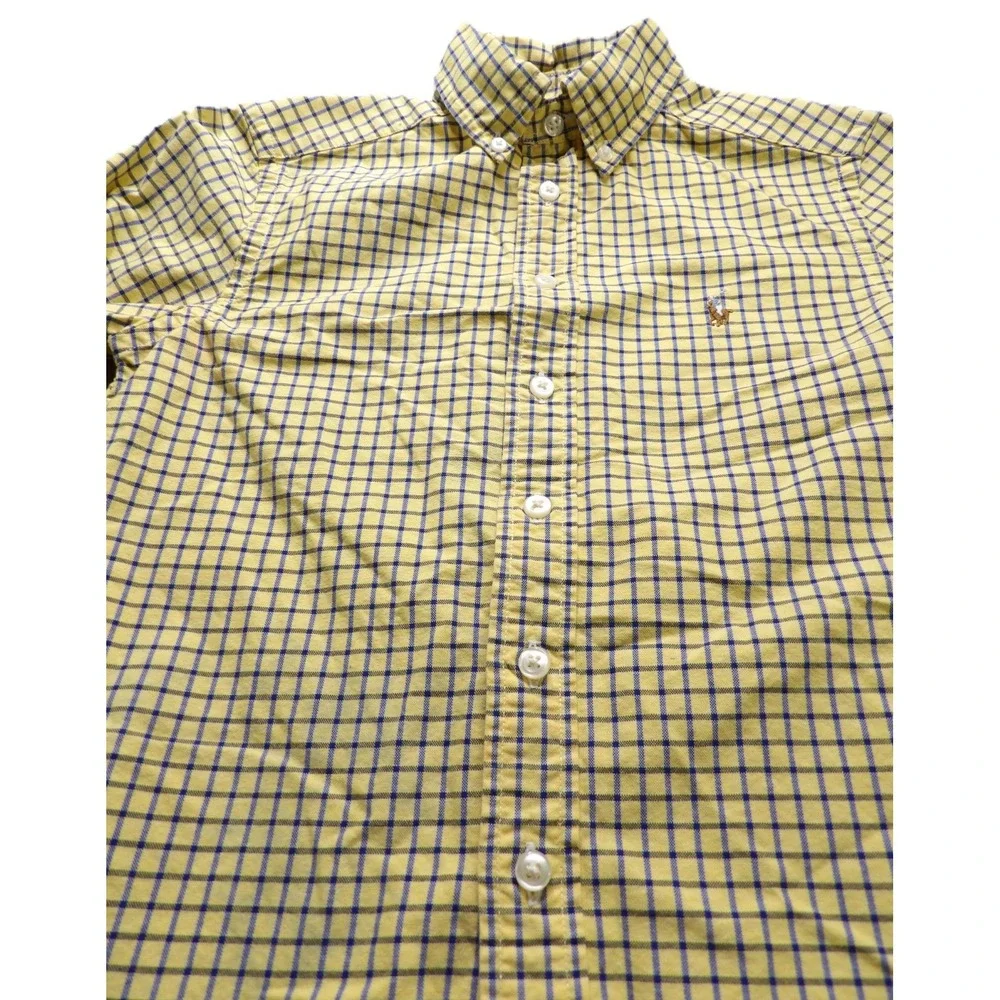 Ralph Lauren Boys Yellow Blue Plaid Long Sleeve Button Flesh Pony Shirt S 8 OCBD